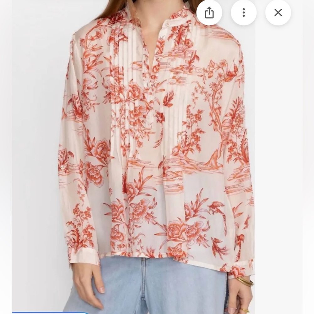 NWT Johnny Was Cream and Red Malia Fire Silk Blouse S